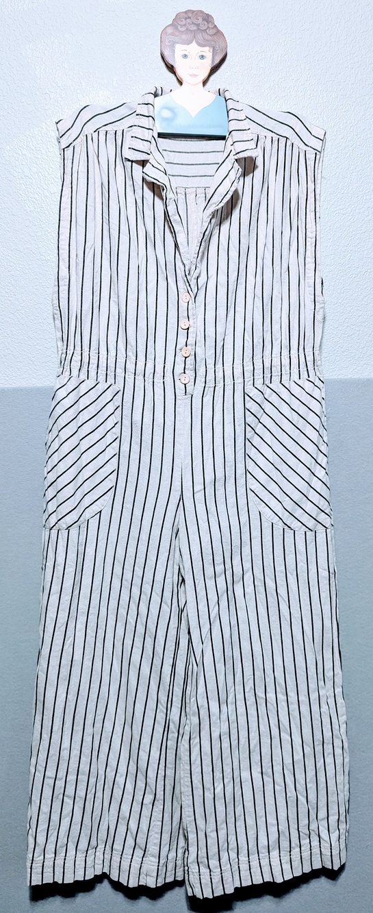 Free People Jumpsuit Womens Medium White Stripe Linen Button Front Tie Waist